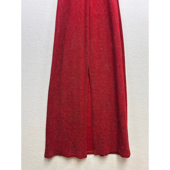 Bryer Too Vintage Y2K Red Glitter One-Shoulder Maxi Formal Event Dress Small - Picture 6 of 11
